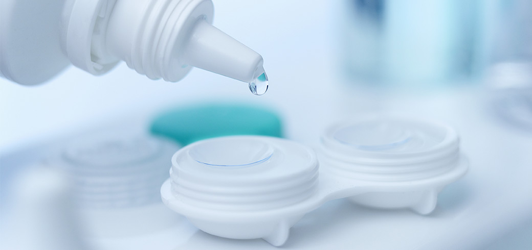 Contact lens solution and case